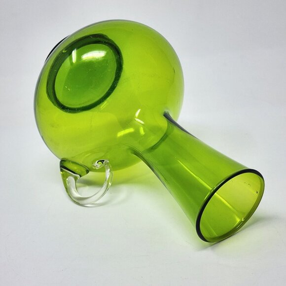 MCM Green Glass Vase Carafe Pitcher Clear Handle 6" Tall Elegant Delicate - Picture 4 of 6